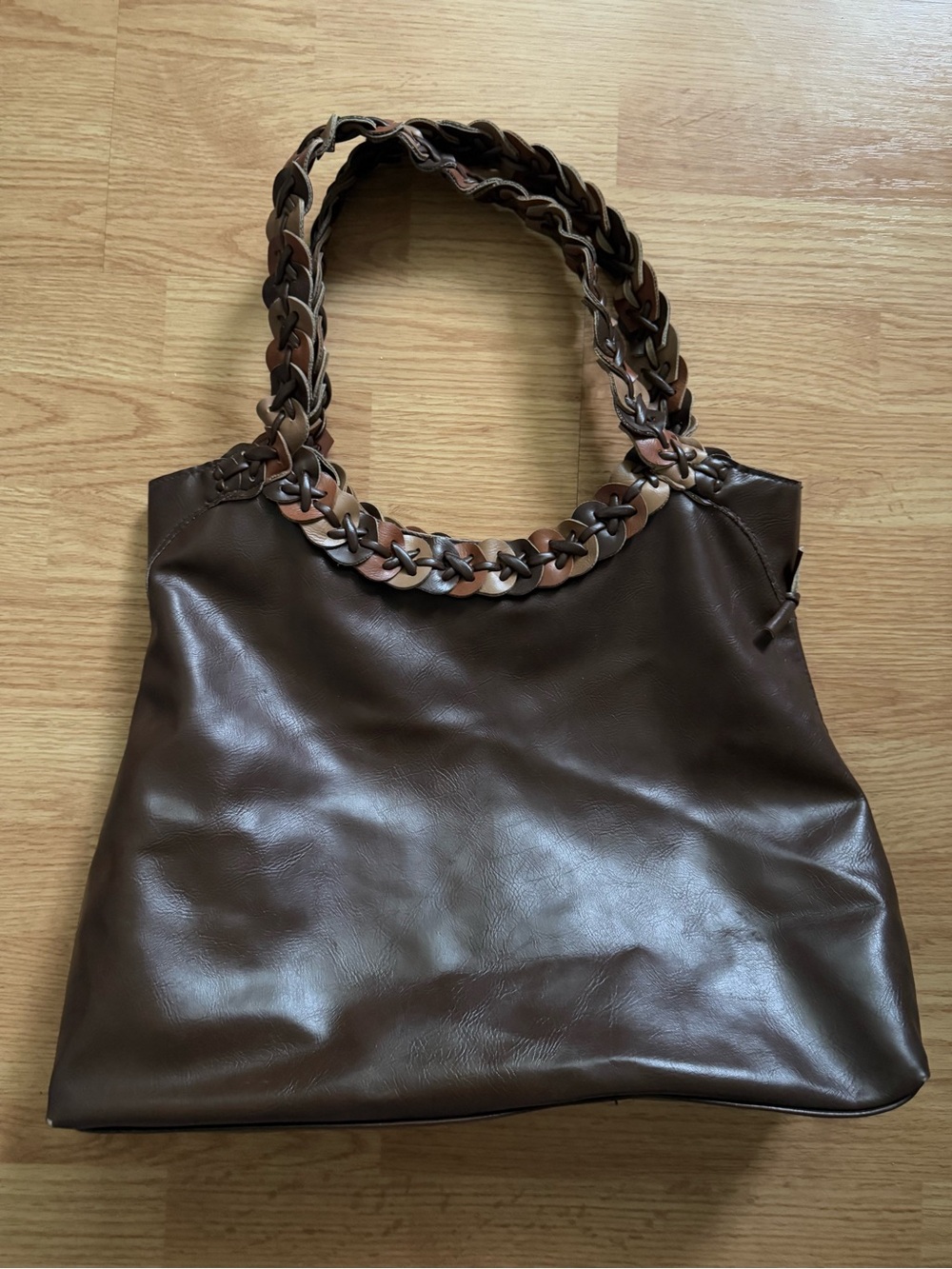 Boho Braided Handle Chocolate Brown Slouchy Hobo Shoulder Bag Y2K